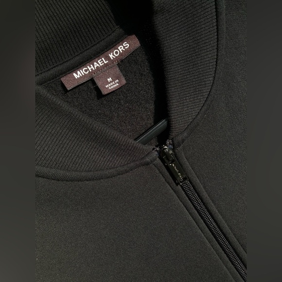 Michael Kors Black Super Soft Fleece Lined Men’s Zip Up Logo Stripe Sweatshirt - Picture 10 of 11